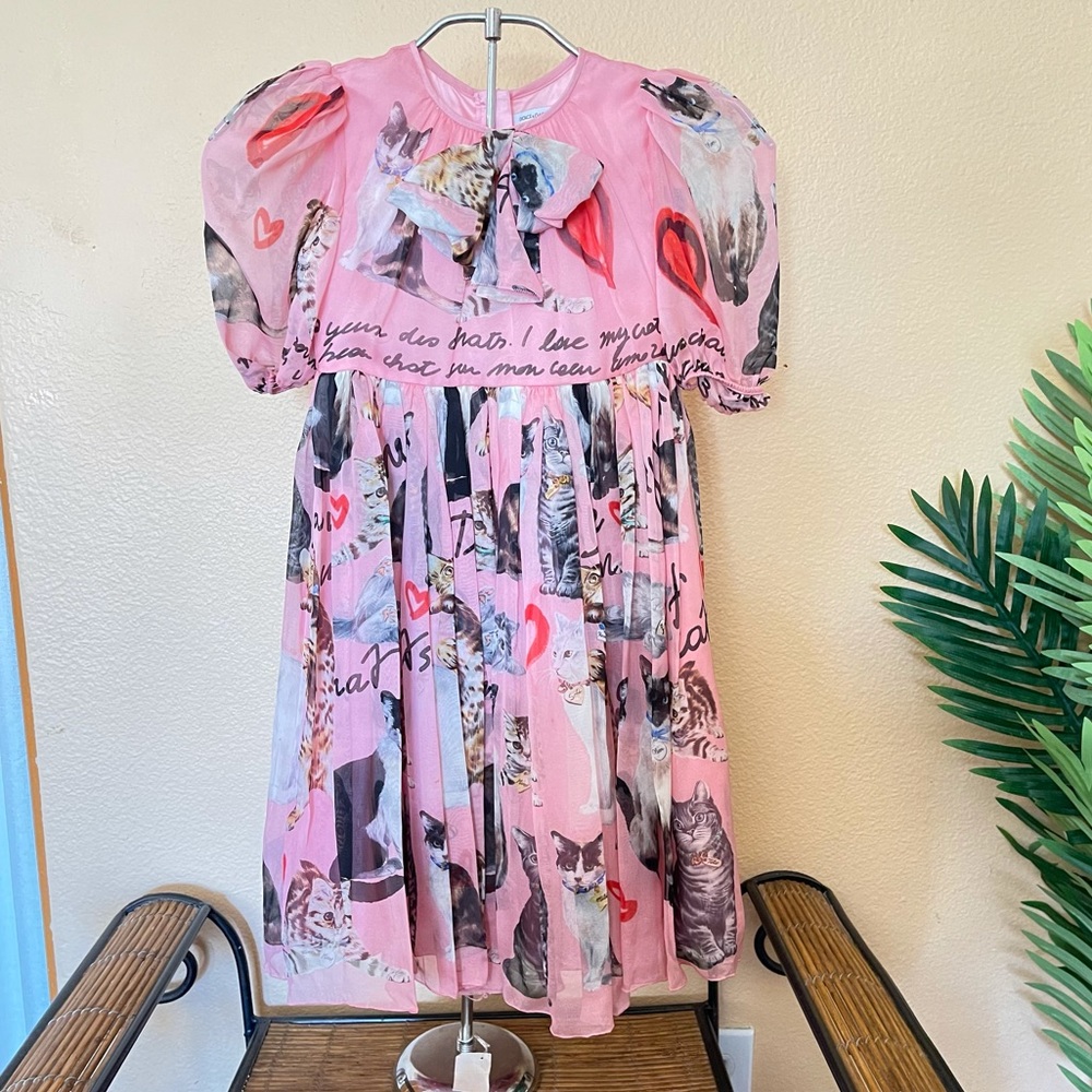 DOLCE & GABBANA "Aristo-cats" with hearts Silk Pink Dress for Girls